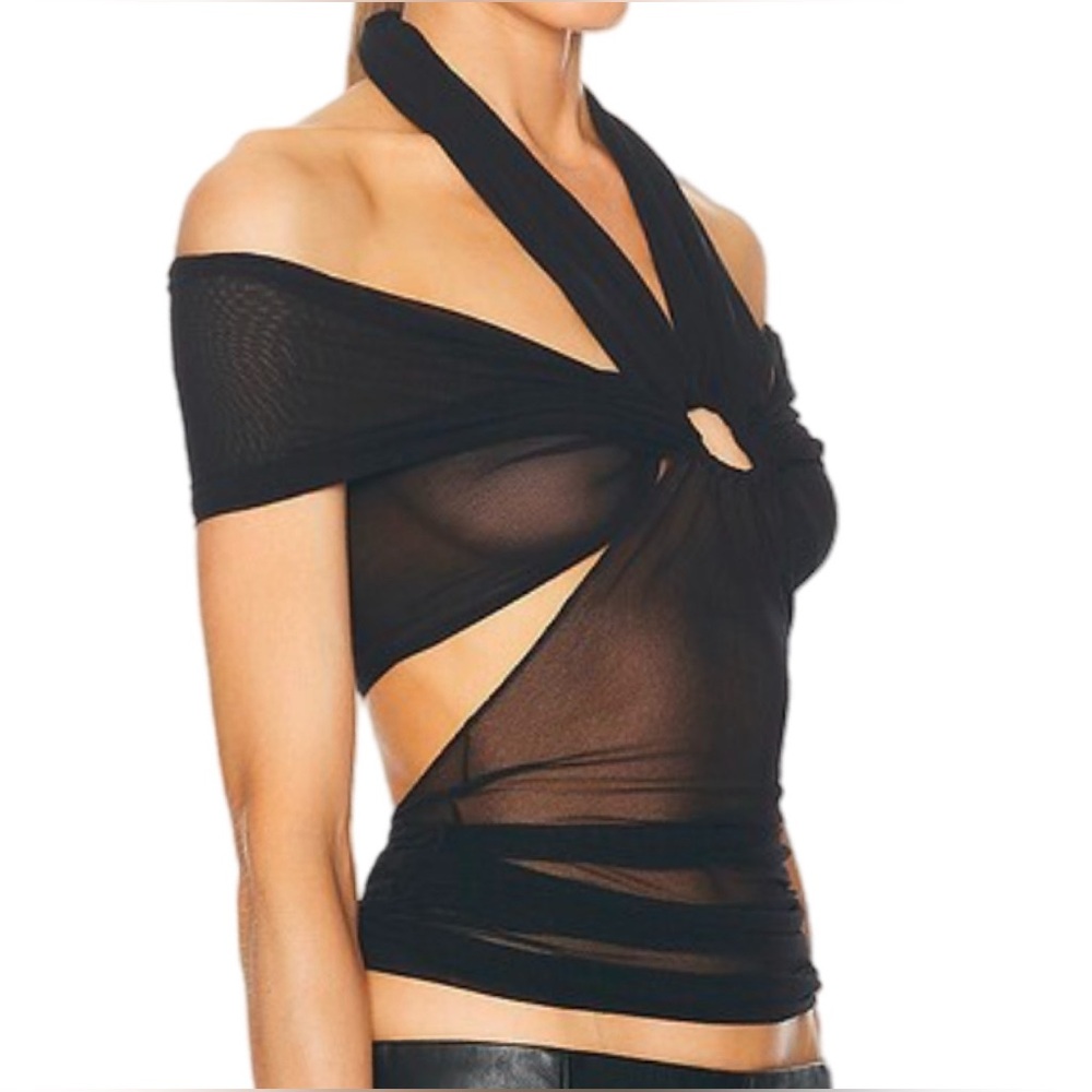 Y2K Jean Paul Gaultier Soleil S/S 1999 Sz M Cutout Sheer Mesh Bodycon Black Top - Picture 3 of 13